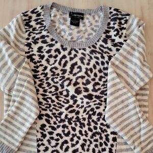 Bloomingdale's Cashmere Animal Print and Striped Sweater Size XS